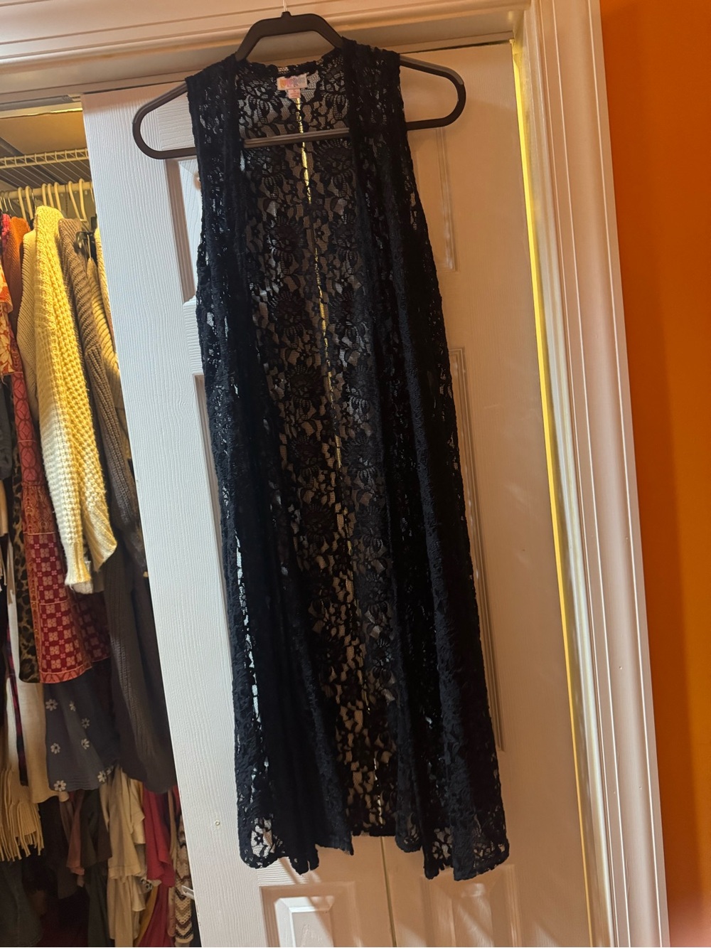 LuLaRoe Black Floral Lace Open Vest